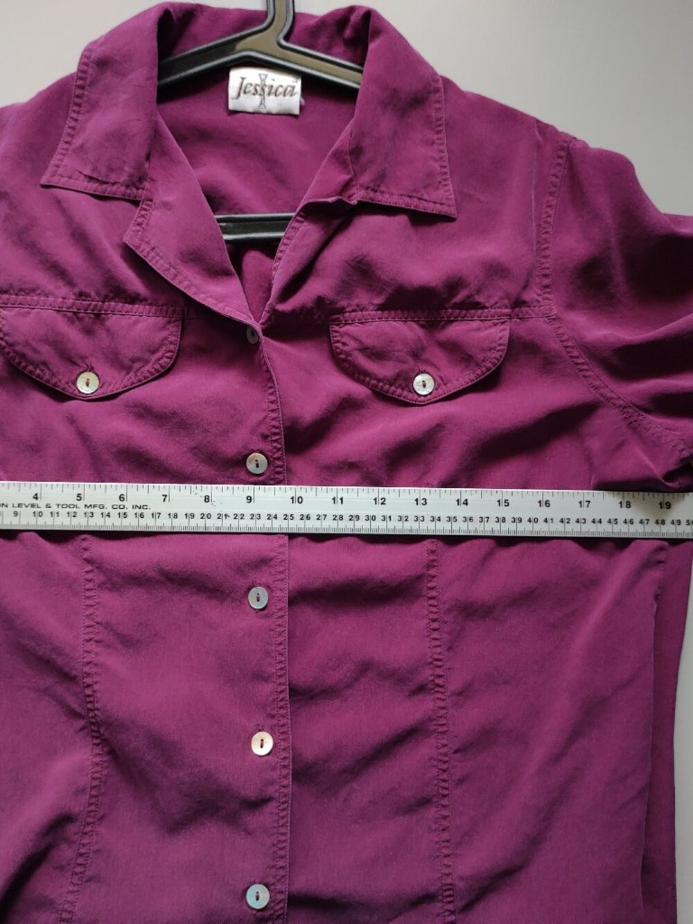 Vintage Jessica 100% Silk Button Down Shirt Size M - Solid Purple Pink Fuchsia - Picture 6 of 7